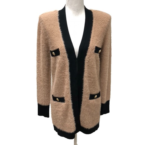 L'Agence Elin Four Pocket Cardigan Sweater Camel Black Womens XS Oversize